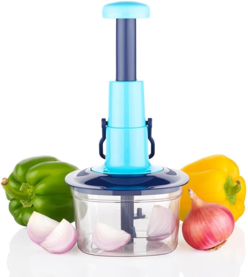 Manual push chopper with 6 stainless steel blades for vegetables