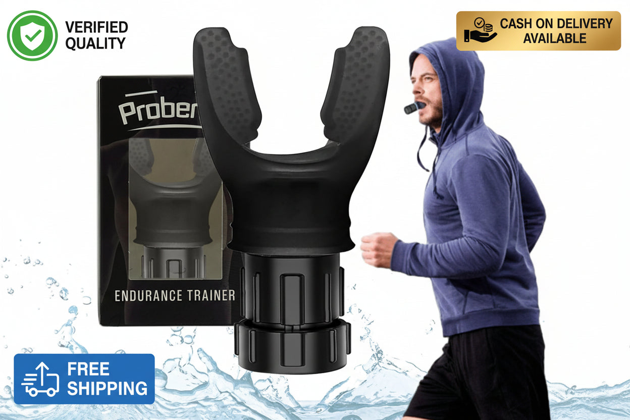 Portable breathing exercise device with adjustable resistance for lung training.