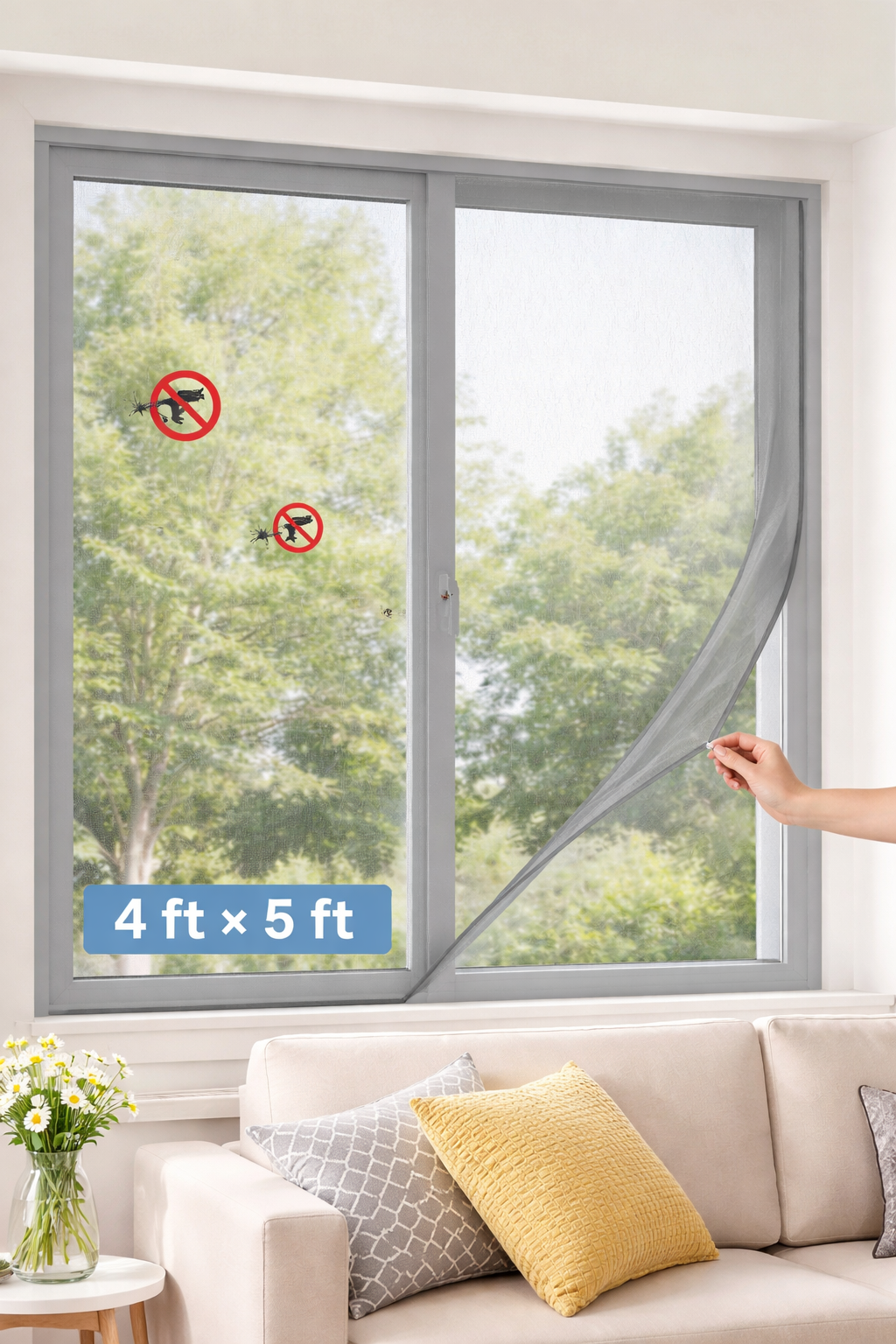 4 ft. x 5 ft. Gray Window Mosquito Net – Durable Washable Insect Protection Mesh for Home